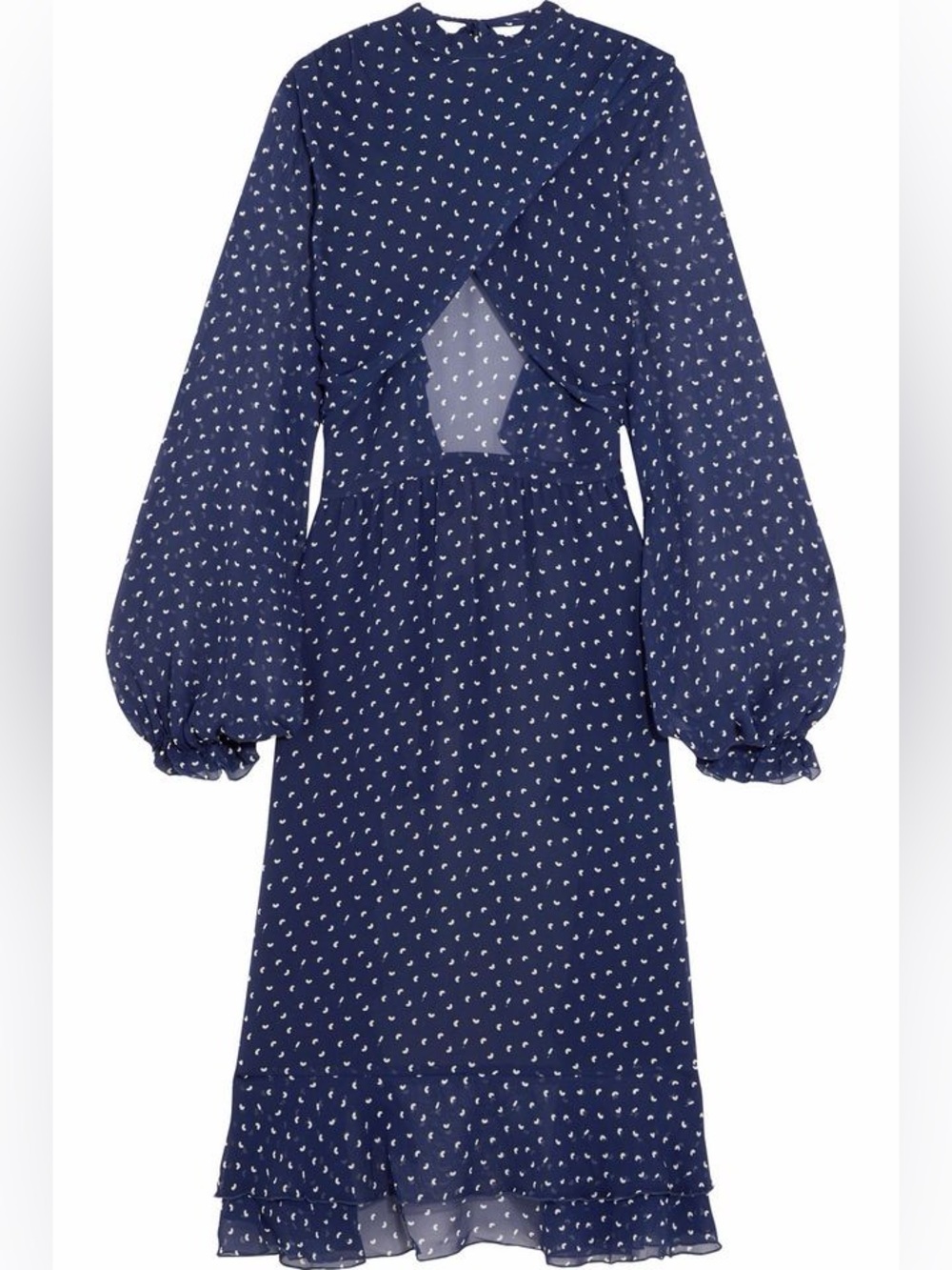 Sandy Liang Lorelei Navy Blue Georgette Long Sleeve Silk Dress or Tunic Top